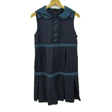 MARC BY MARC JACOBS Wool Sleeveless Pleated Dress Navy Green Size 6 M