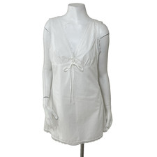 Forever 21 Milkmaid Tie Front Mini Dress L White Cotton Lace Trim Cottage Resort