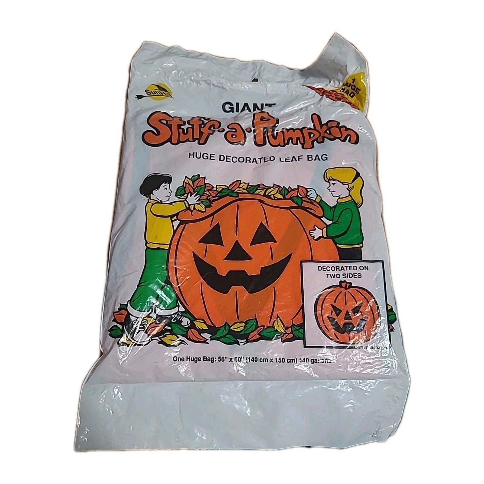 Vintage 90s Sun Hill Giant Stuff A Pumpkin Huge Leaf Bag Halloween 56" x 60"