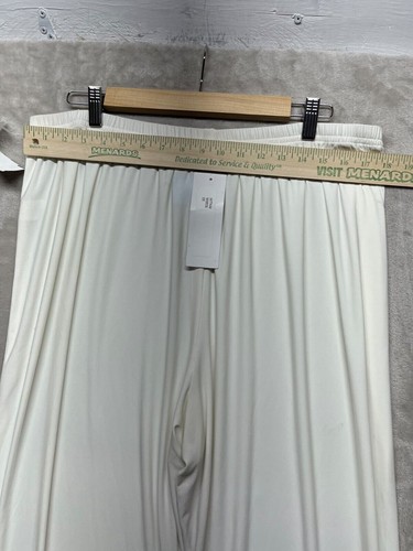 Women's Lounge Pants 2X White Casual High Rise Elastic Waist Wide Leg Pull On - Picture 5 of 10