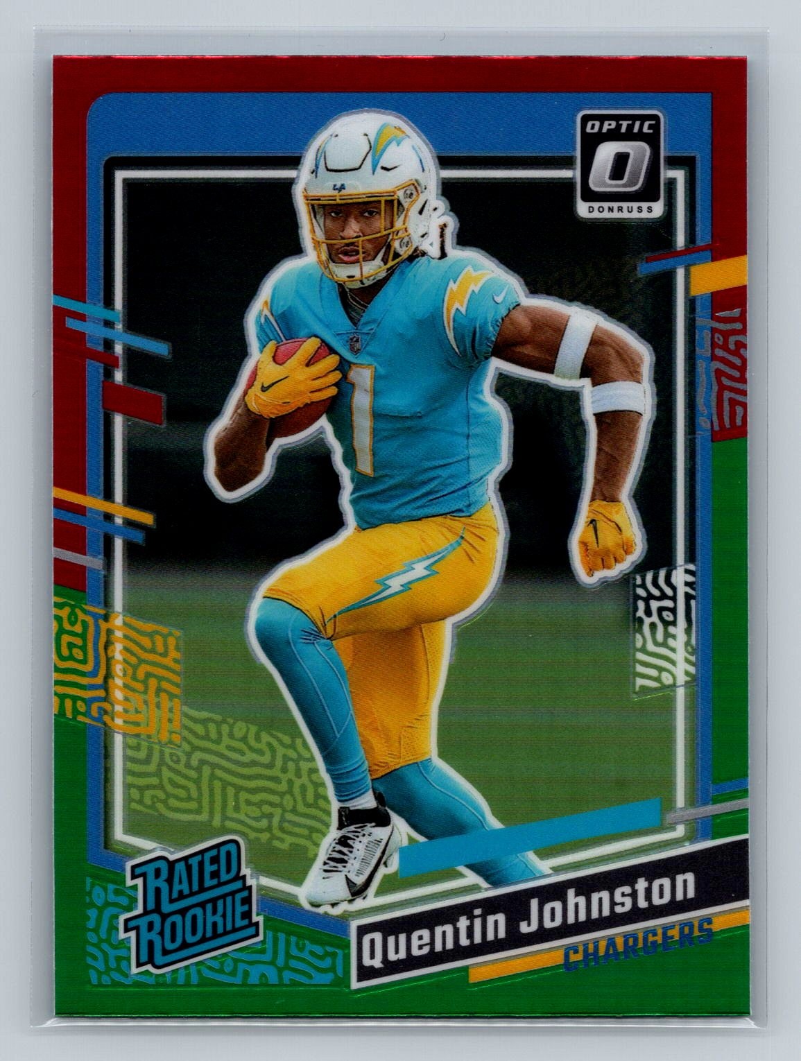 Quentin Johnston 2023 Donruss #353 Optic Rated Rookie Preview Red & Green Prizm