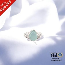 Valentines Deal 925 Silver Aqua Chalcedony Gemstone Statement Band Ring Jewelry