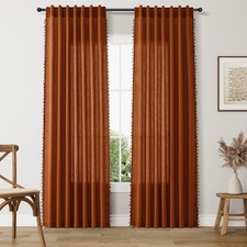 Terracotta Boho Linen Curtains 84 Inches Long 2 Panels Set, Light Filtering S...