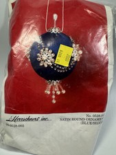 Herrschners Beaded Ornament Kit Blue Silver Satin Round Set of 4 0528-002 NIP