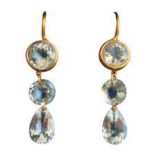 Marie Helene de Taillac MHT 22K Aquamarine Elizabeth Taylor Gold Earrings Auth 