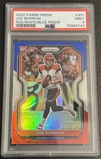 2020 PANINI PRIZM JOE BURROW RED WHITE BLUE ROOKIE CARD #307 PSA MINT 9. rookie card picture