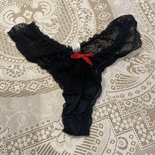 Vtg 70s Black Sheer Lace Front Silky Nylon Bikini Panties Size 6 M Sissy