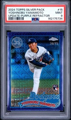 2024 Topps Chrome Update Yoshinobu Yamamoto RC #T89CU-15 Purple Mojo /75 PSA 9