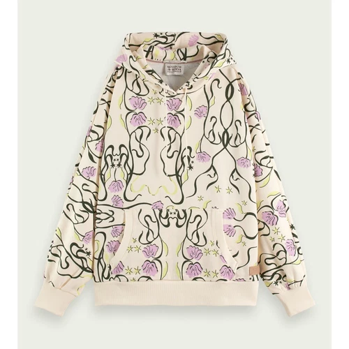 OFF WHITE Scotch & Soda maglione donna panna felpa con cappuccio floreale taglia small