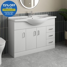 Freestanding Vanity Unit Basin Sink Bathroom Storage Cabinet Gloss White 1200mm