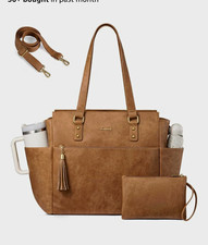 LOVEVOOK Faux Leather Laptop Tote Bag Waterproof Light Brown Fits 15 17 in