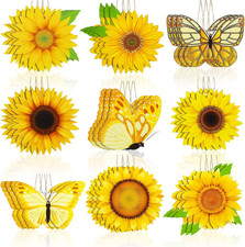 27 Pcs Summer Sunflower Wooden Tree Ornament Set Hanging Butterfly Tree Decorati
