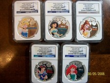 2015 Niue Disney 5 Princesses Belle,ariel,snow,jasmine,cinderella Ngc Pf 70 Uc 