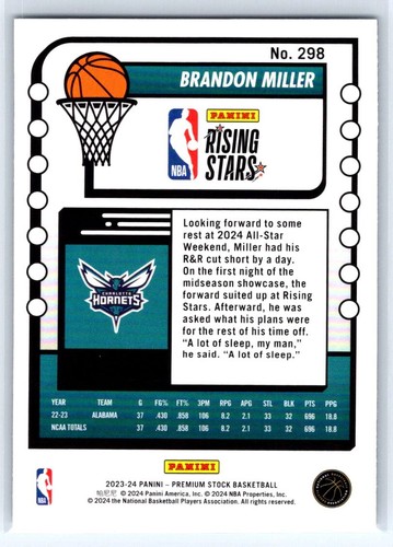 2023-24 Panini Premium Stock #298 Brandon Miller - Picture 2 of 2