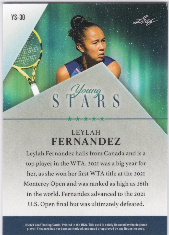 2021 Leaf Young Stars Red #30 Leylah Fernandez - Tennis Rookie XRC 6/10 - Image 2 of 2