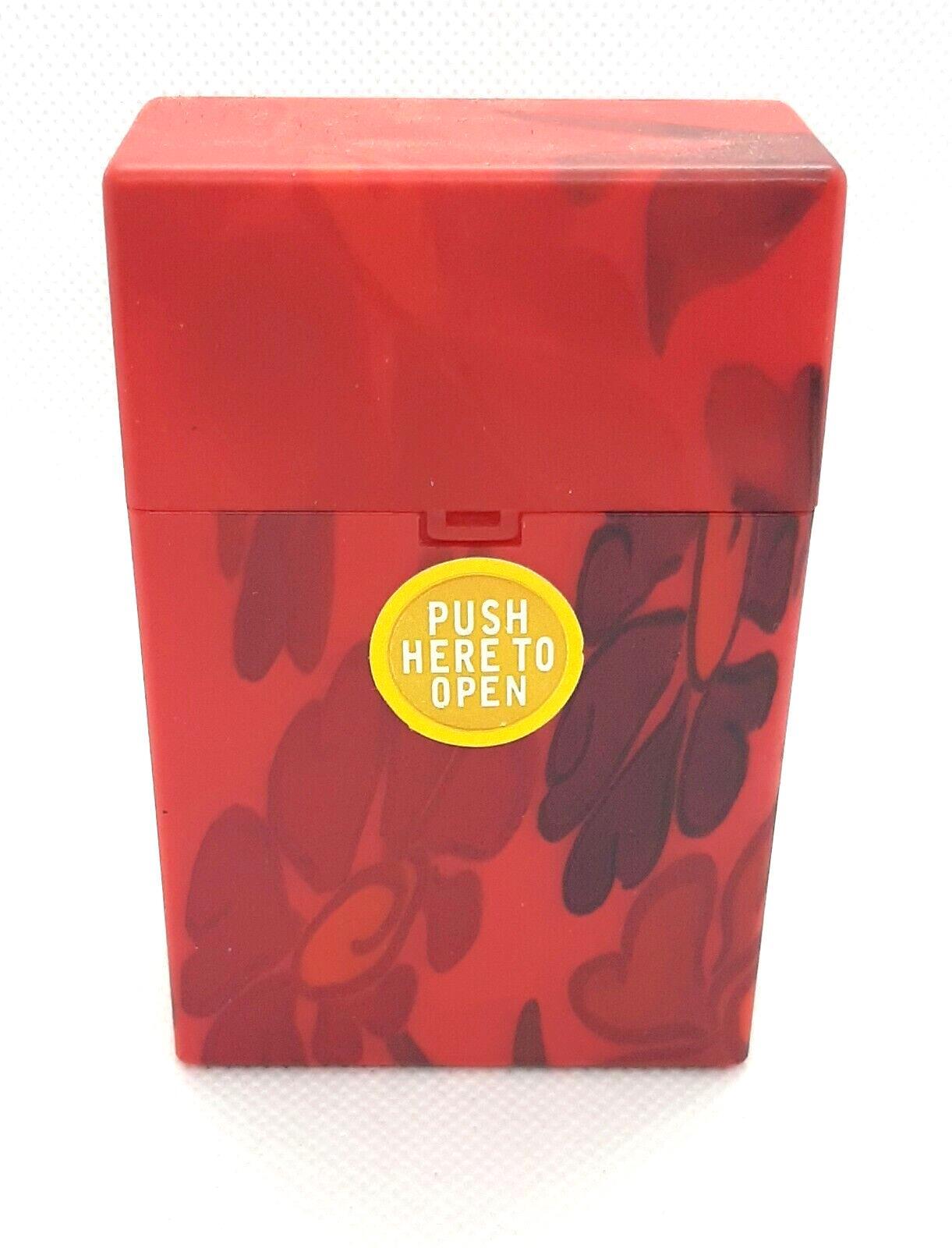 Fujima Red Floral Plastic Push-N-Open Button King Size Cigarette Case