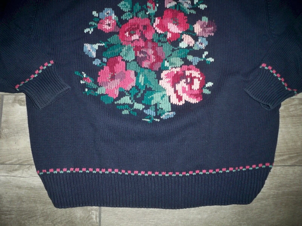 Suéter feminino Eddie Bauer malha azul floral flores tamanho XLarge vintage - Imagem 3 de 4