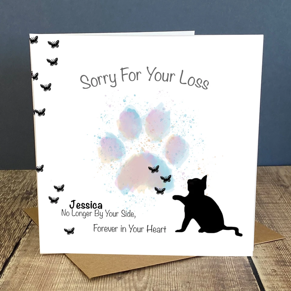 Cat sympathy greeting cards -  Sorry for the loss of your cat - personalised - Image 2 of 4