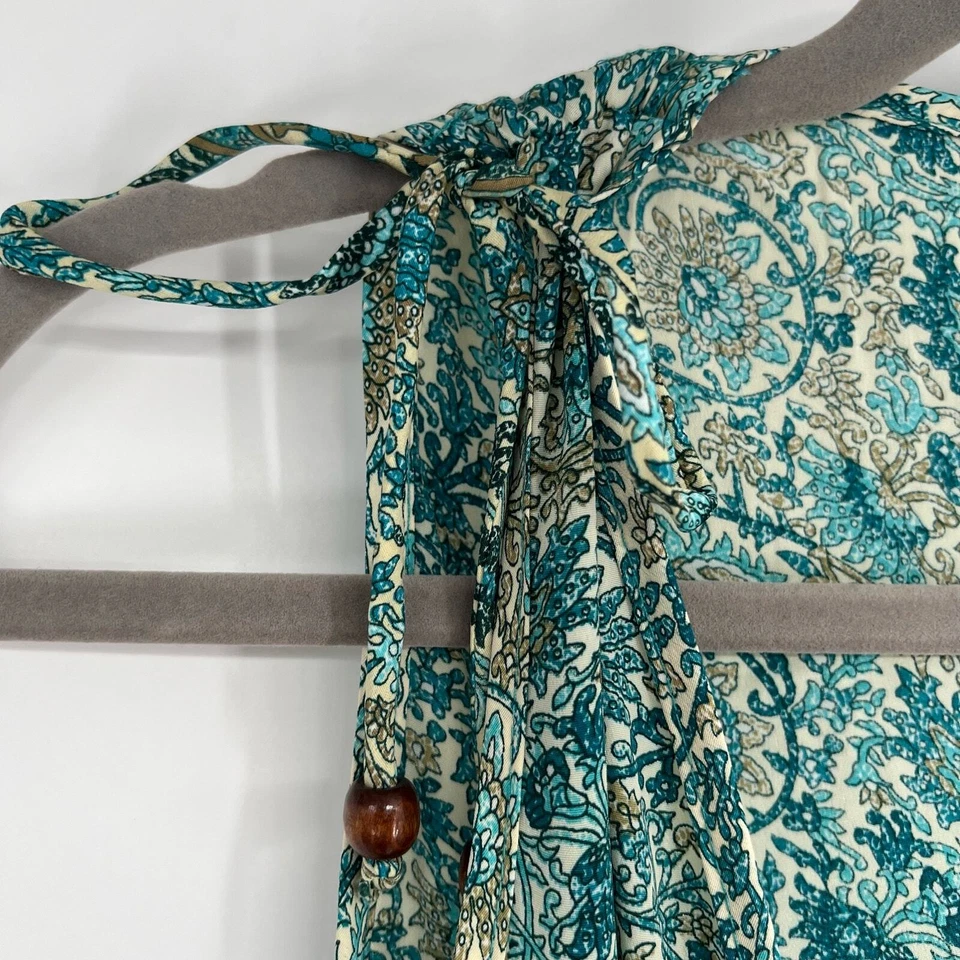 Женский комбинезон RAGA Catalina с цветочным узором и бисером и кисточками размер S бирюзовый с глубоким v-образным вырезом - Изображение 3 из 4