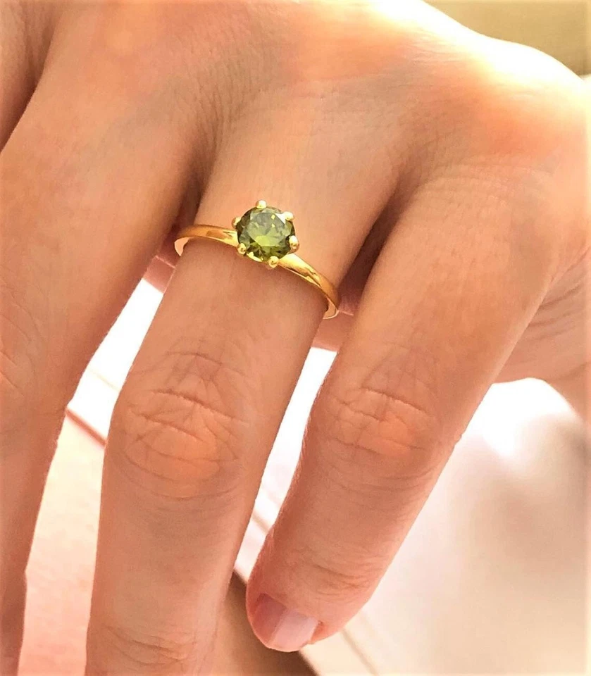14k Yellow Gold Plated 1.20Ct Round Simulated Peridot Engagement Solitaire Ring - Image 2 of 4