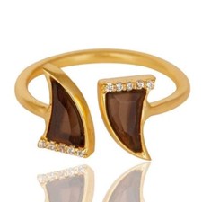 14K Gold Plated 925 Sterling Silver Ring Smoky Topaz CZ Gemstone Jewelry