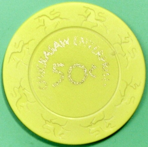 50¢ Casino Chip. Chickasaw, Goldsby, OK. Lighter Yellow. Z47.