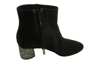 New NINALILOU Women's Size 39 Black Suede Leather Sequin Block Heel Ankle Boot