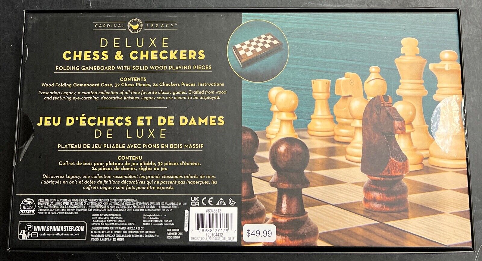 Legacy Deluxe Chess & Checkers Set, Classic Two Player Game Includes  Folding Board with Solid Wood Playing Pieces, for Kids and Adults Ages 8  and up : Toys & Games 