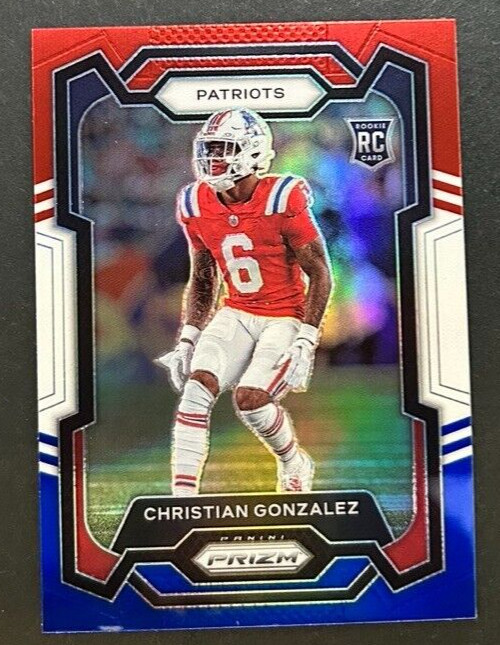 2023 Panini Prizm - Christian Gonzalez #369 Patriots - RC Red White Blue Prizm