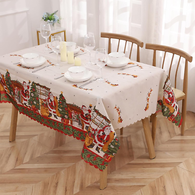 Abwaschbare Weihnachtstischdecke 150x180 cm – Festliche Tischdeko in Weiß