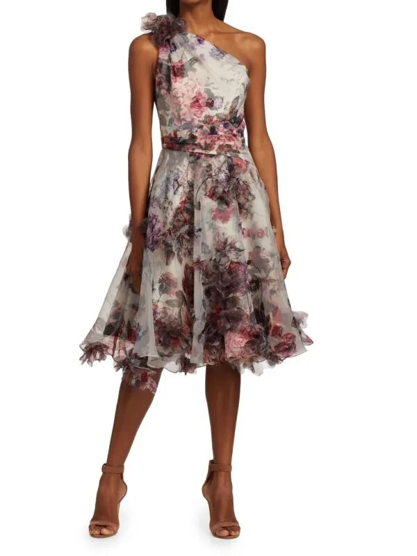 marchesa notte one shoulder dress Marchesa Notte Draped One-Shoulder Cloque Ballgown