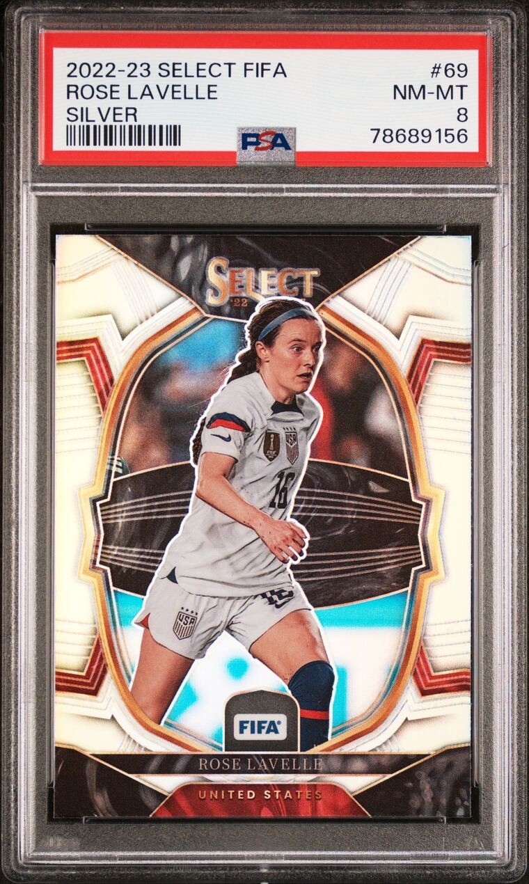 PSA 8 Pop 1 Rose Lavelle 2022-23 Panini Select FIFA Terrace Silver Prizm #69 USA