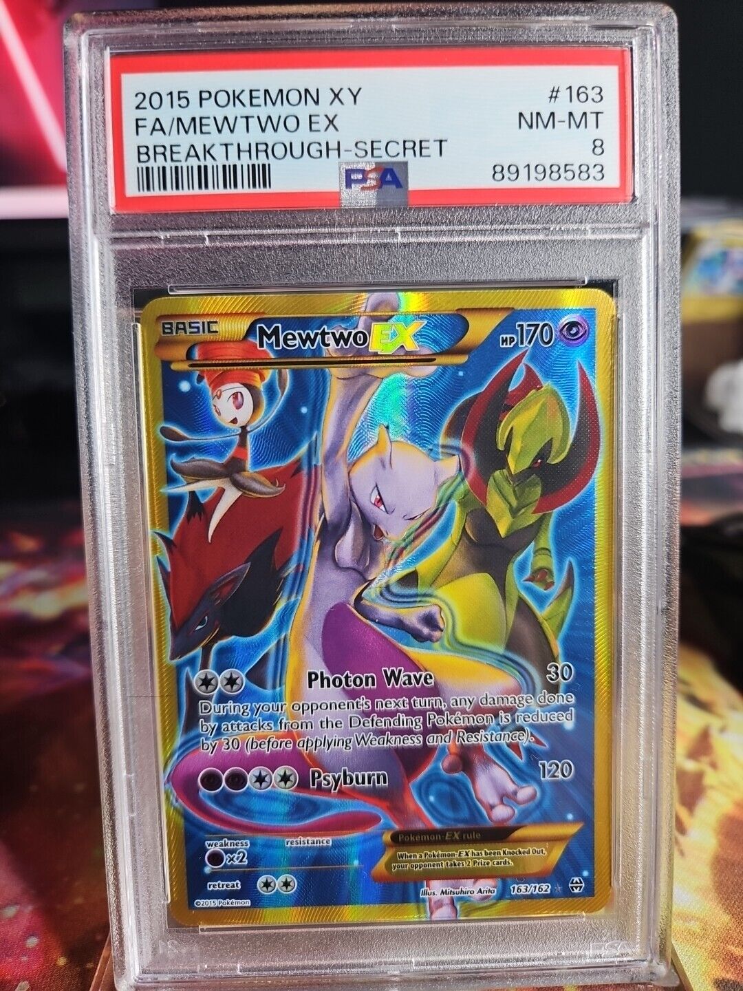 2015 Pokemon XY Breakthrough - Full Art Mewtwo EX - Secret #163 - PSA 8