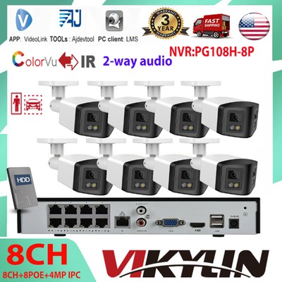 Vikylin 8PoE 8CH NVR CCTV Cameras Kit 4MP 180°Panoramic IP Camera ColorVu IR Lot