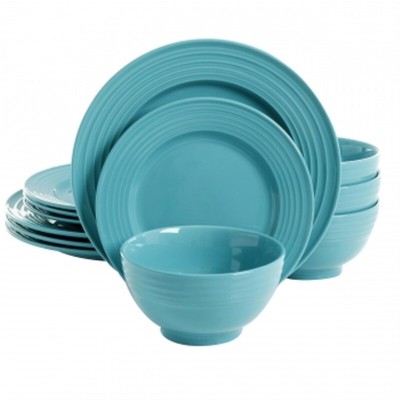 Gibson Home Plaza Cafe 12 Piece Stoneware Dinnerware Set In Turquoise