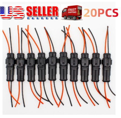 20Pcs 2 Pin Way Waterproof Electrical Connector Adapter Plug W/Wire AWG for Car
