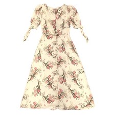 Reformation Bryar Floral Crepe Midi Dress Women's Size 2 Cream Button Front