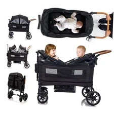 Wagon Stroller for 2 kids & Cargo-Travel Stroller Push-Pull Double Black