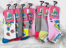 7 Pairs The Smurfs SMURFETTE Novelty Women's Low Cut & Crew Cut Socks Size 6-9.5