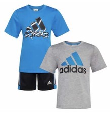 NWT Adidas Boys 3 piece Activewear Set Shorts BLUE Sz 5