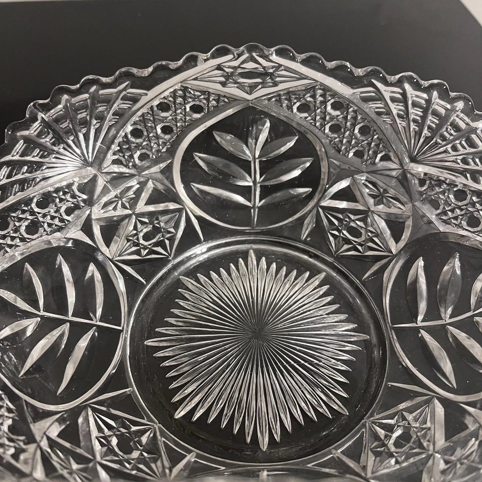 America Brilliant Cut Glass Bread Server Vintage Cut Glass Crystal Sawtooth Edge - Image 2 of 4