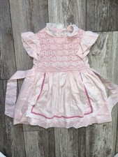 Vintage 90s Pink Unbranded Smocked Lace Dress Size 4/5 Years Girls. Made In USA