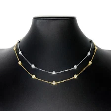 Full 4mm Round Moissanite Station Necklace 925 Sterling Silver Women Chain GRA