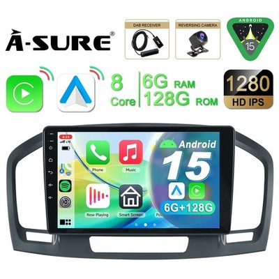 8-Kern Android 15 6+128G CarPlay Autoradio GPS DAB Für Opel Insignia A 2008-2012