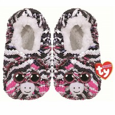 Ty ZOEY 9.125"L unstretched 8.5" Sequin Slipper Socks Kid's Size Large 4-6
