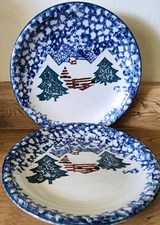 2 Vintage Folk Craft Tienshan Cabin In The Snow Salad / Dessert Plate 7 3/4"