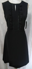 New TAHARI ASL Size 8P PETITE Sheath Dress LBD Tuxedo Accent Ruffles Lined Black
