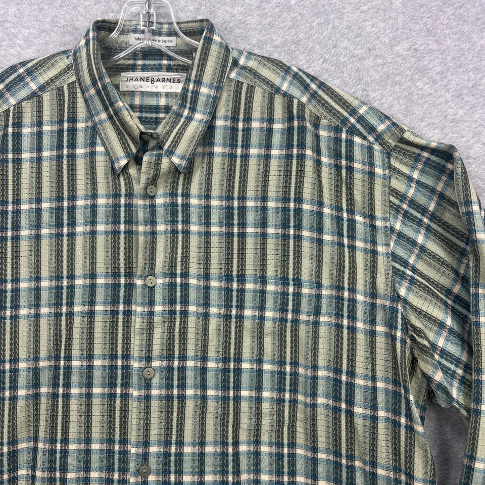 Camisa Jhane Barnes Para Hombre XL Verde Azul Rayas Cuadros Abstracto Y2K Tejida en Japón Foto 2 de 4