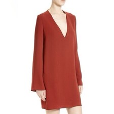 NWT Theory XS Ulyssa Admiral Crepe Long Sleeve V-Neck Shift Dress In Red Oak