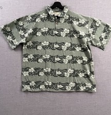 Crazy Shirts Shirt Mens XL Green Polo Hawaiian Floral Print Aloha Made In USA
